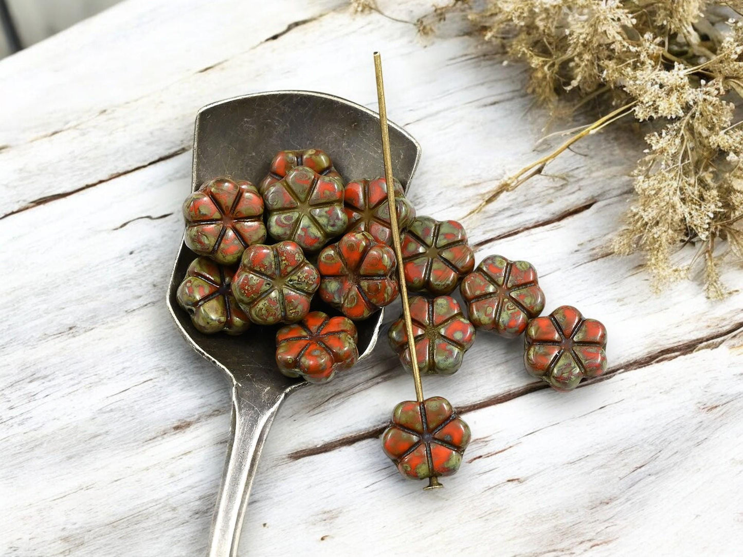 Picasso Beads - Czech Glass Beads - Flower Beads - Daisy Beads - 10mm - 15pcs - (2534)