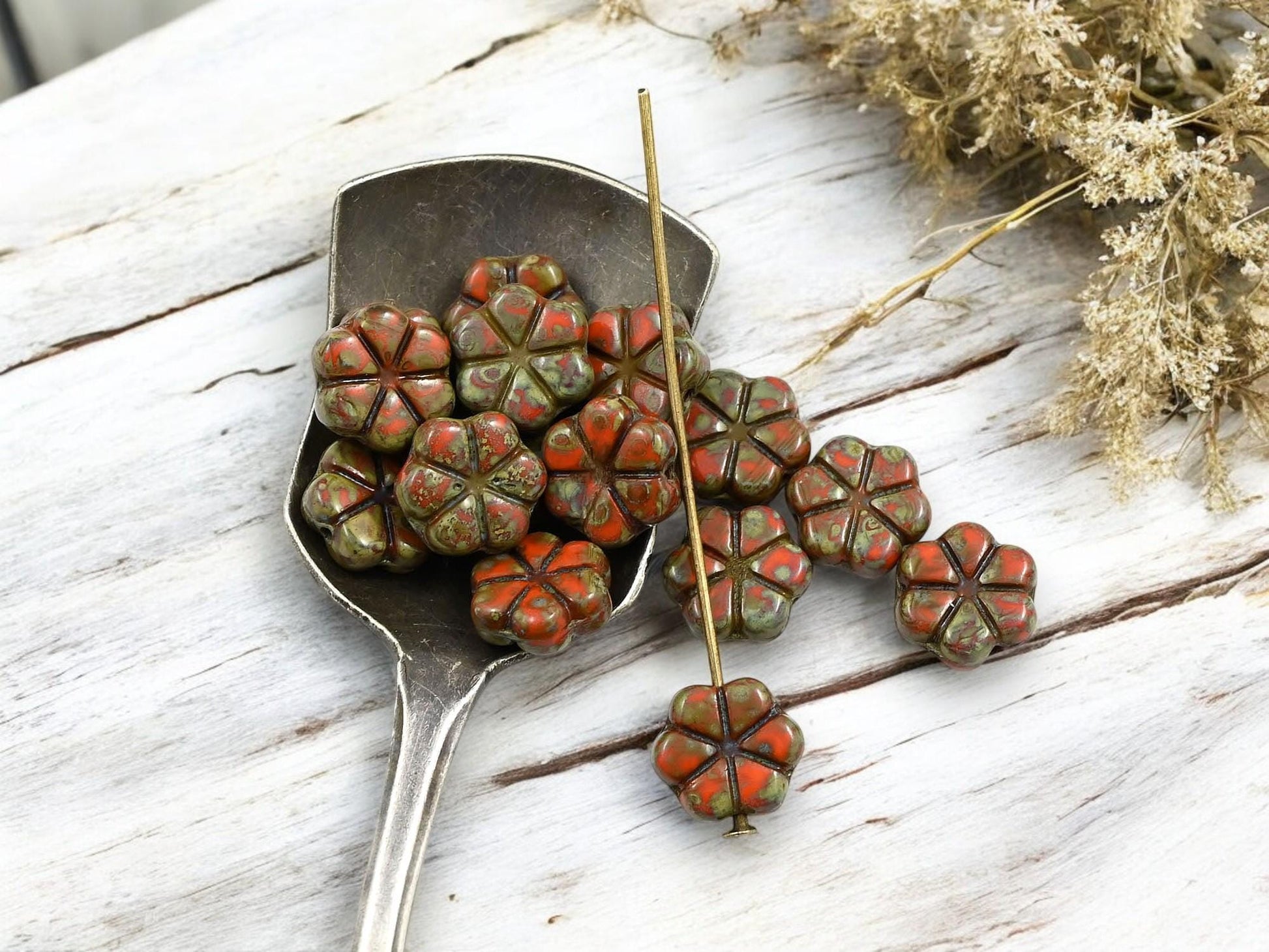 Picasso Beads - Czech Glass Beads - Flower Beads - Daisy Beads - 10mm - 15pcs - (2534)