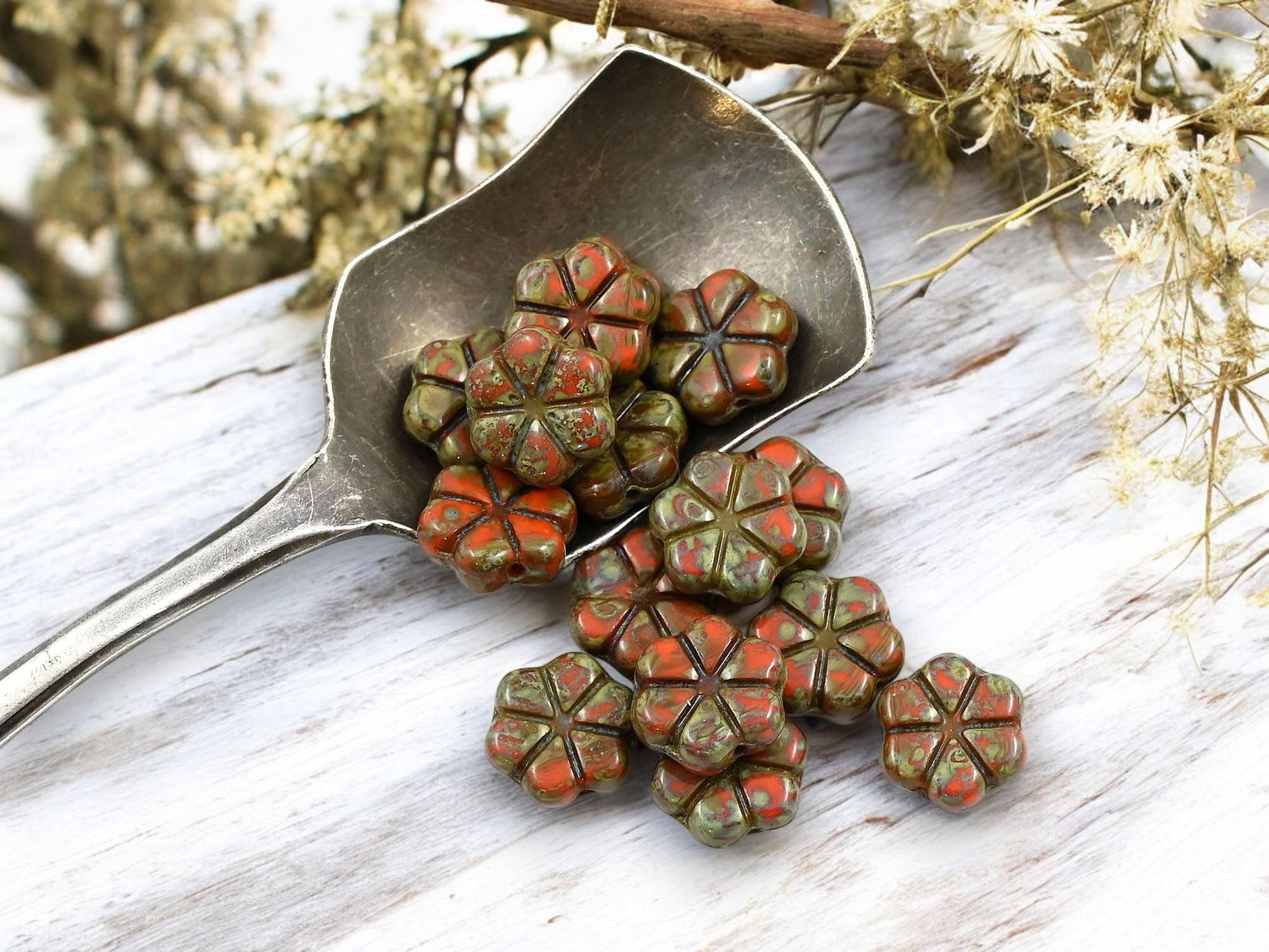 Picasso Beads - Czech Glass Beads - Flower Beads - Daisy Beads - 10mm - 15pcs - (2534)