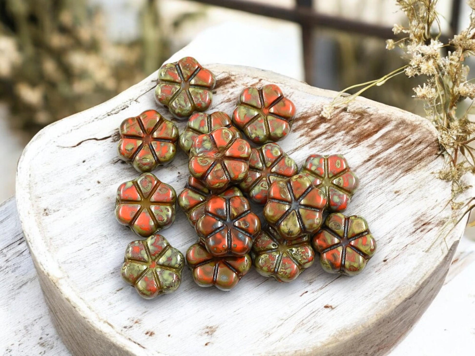 Picasso Beads - Czech Glass Beads - Flower Beads - Daisy Beads - 10mm - 15pcs - (2534)