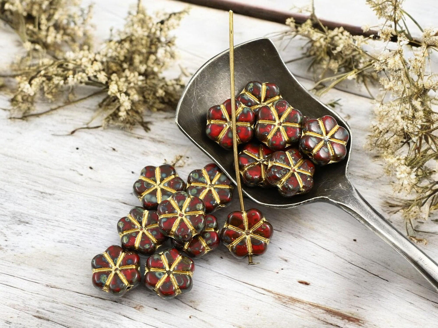 Flower Beads - Picasso Beads - Czech Glass Beads - Daisy Beads - 10mm - 15pcs - (2993)