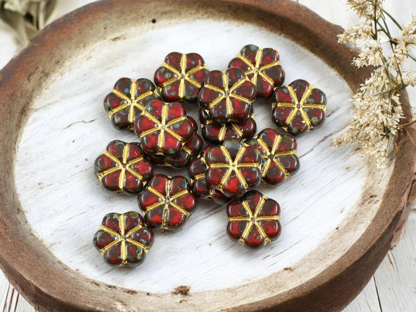 Flower Beads - Picasso Beads - Czech Glass Beads - Daisy Beads - 10mm - 15pcs - (2993)