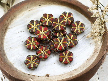 Flower Beads - Picasso Beads - Czech Glass Beads - Daisy Beads - 10mm - 15pcs - (2993)