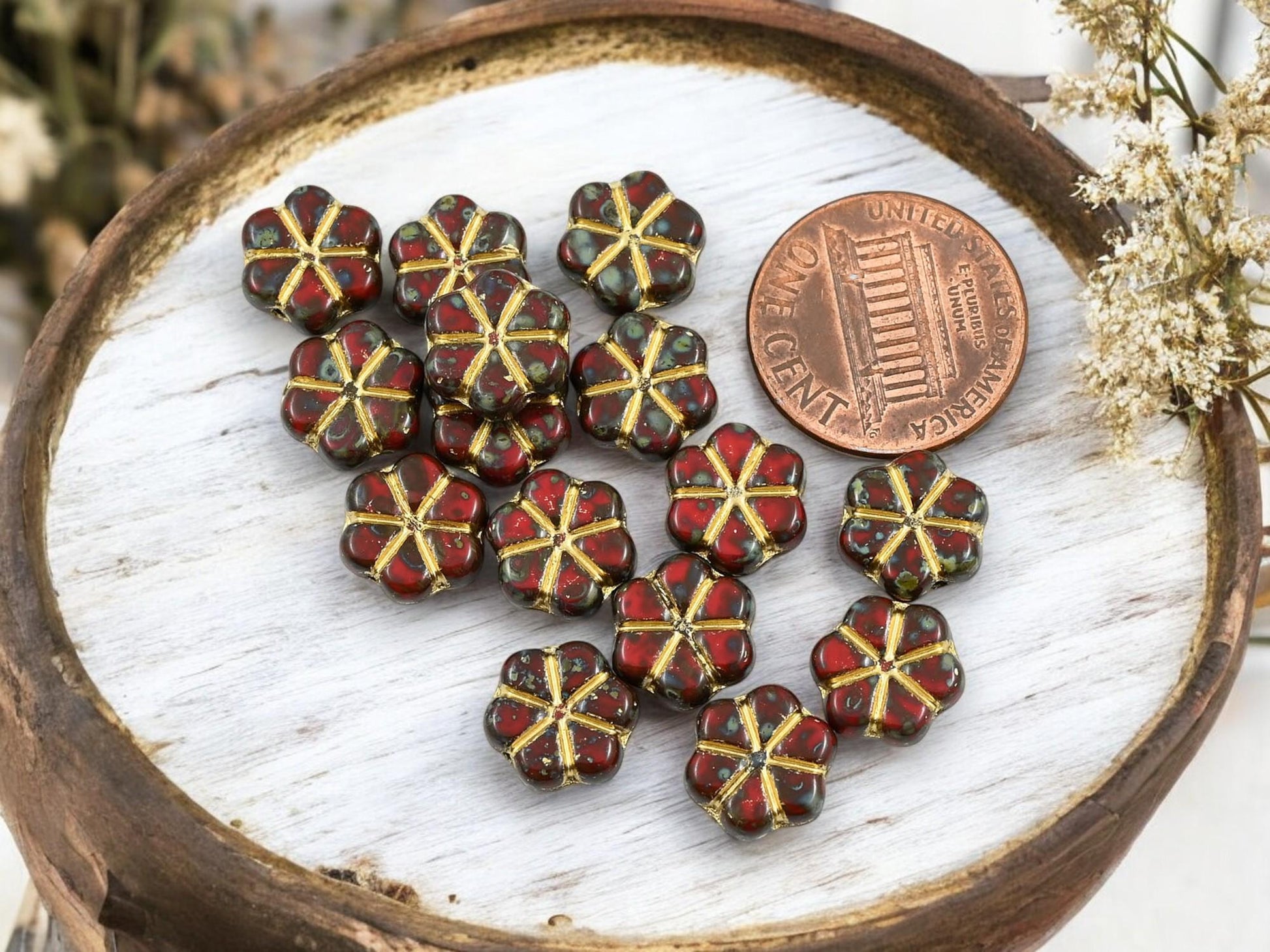 Flower Beads - Picasso Beads - Czech Glass Beads - Daisy Beads - 10mm - 15pcs - (2993)