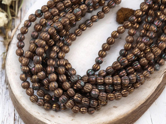 Czech Glass Beads - Melon Beads - Round Beads - 5mm - Picasso Beads - 50pcs - (1064)