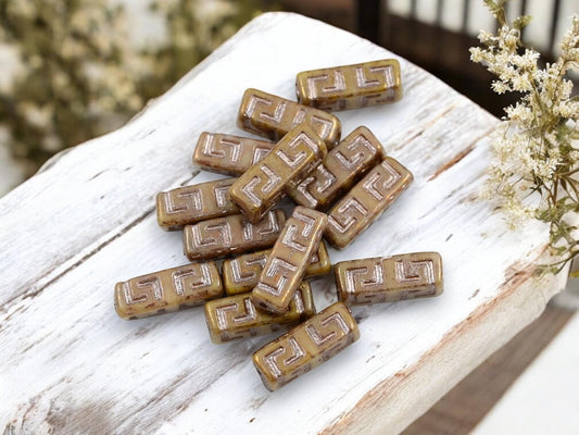 Czech Glass Beads - Tube Beads - Celtic Beads - Picasso Beads - Stick Beads - 15x5mm - 12pcs (2575)