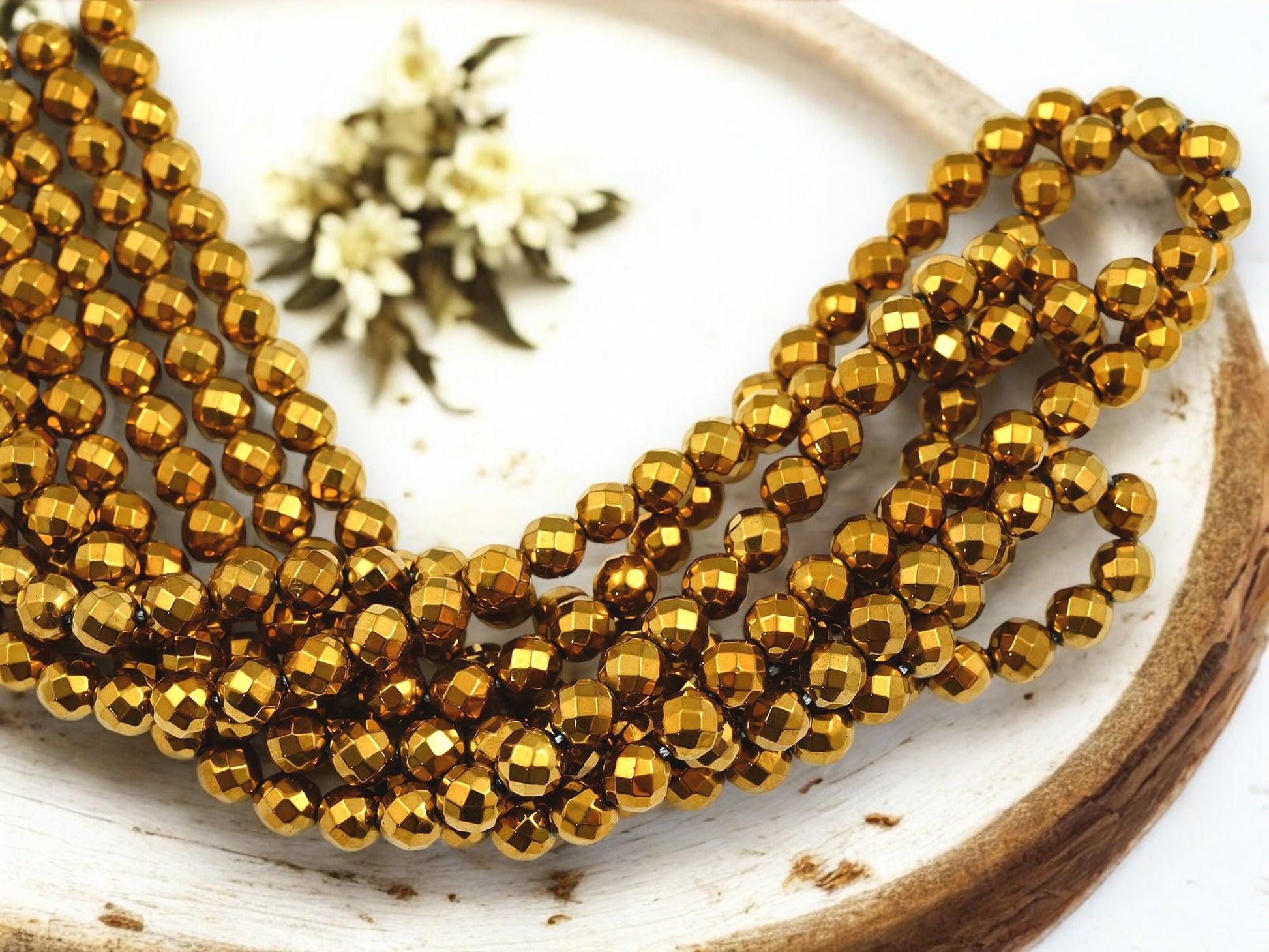 Gold Beads - Faceted Beads - Hematite Beads - Faceted Beads - 16 inch Strand