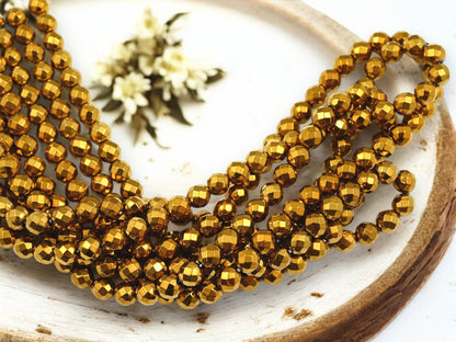 Gold Beads - Faceted Beads - Hematite Beads - Faceted Beads - 16 inch Strand