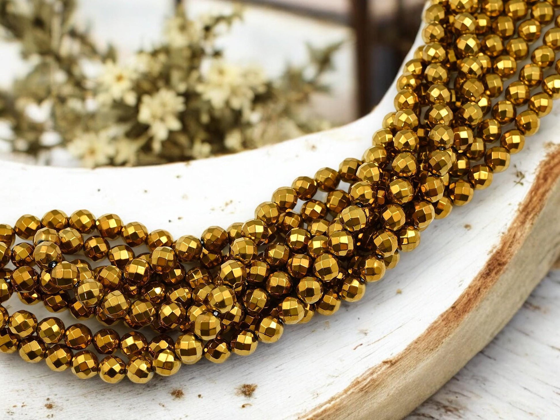 Gold Beads - Faceted Beads - Hematite Beads - Faceted Beads - 16 inch Strand