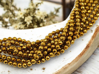 Gold Beads - Faceted Beads - Hematite Beads - Faceted Beads - 16 inch Strand