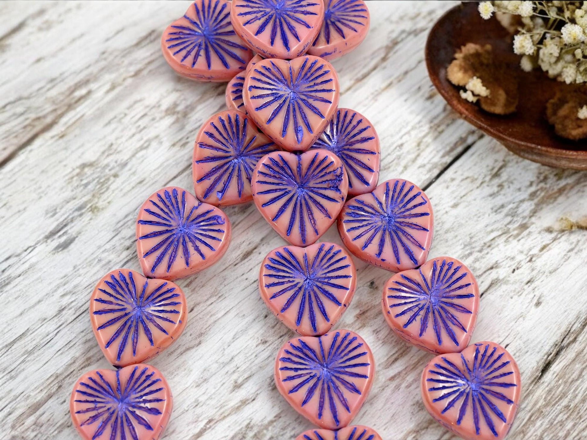 Heart Beads - Czech Glass Beads - Heart Pendant - Heart Focal Bead - 17mm - 6pcs - (3281)