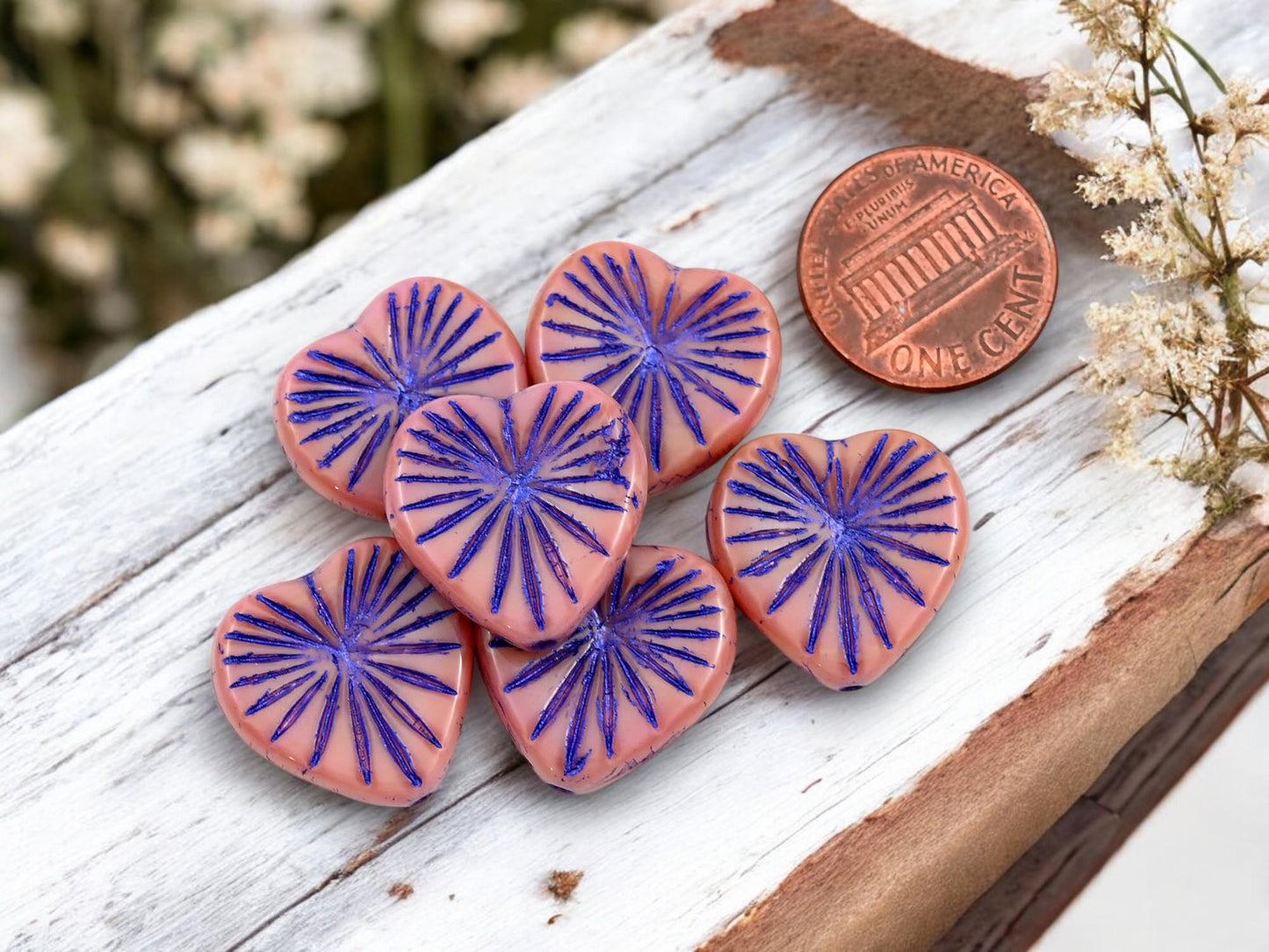 Heart Beads - Czech Glass Beads - Heart Pendant - Heart Focal Bead - 17mm - 6pcs - (3281)