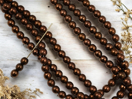 Czech Glass Beads - Bronze Beads - 6mm Beads - Round Beads - Druk Beads - 50pcs - (3432)