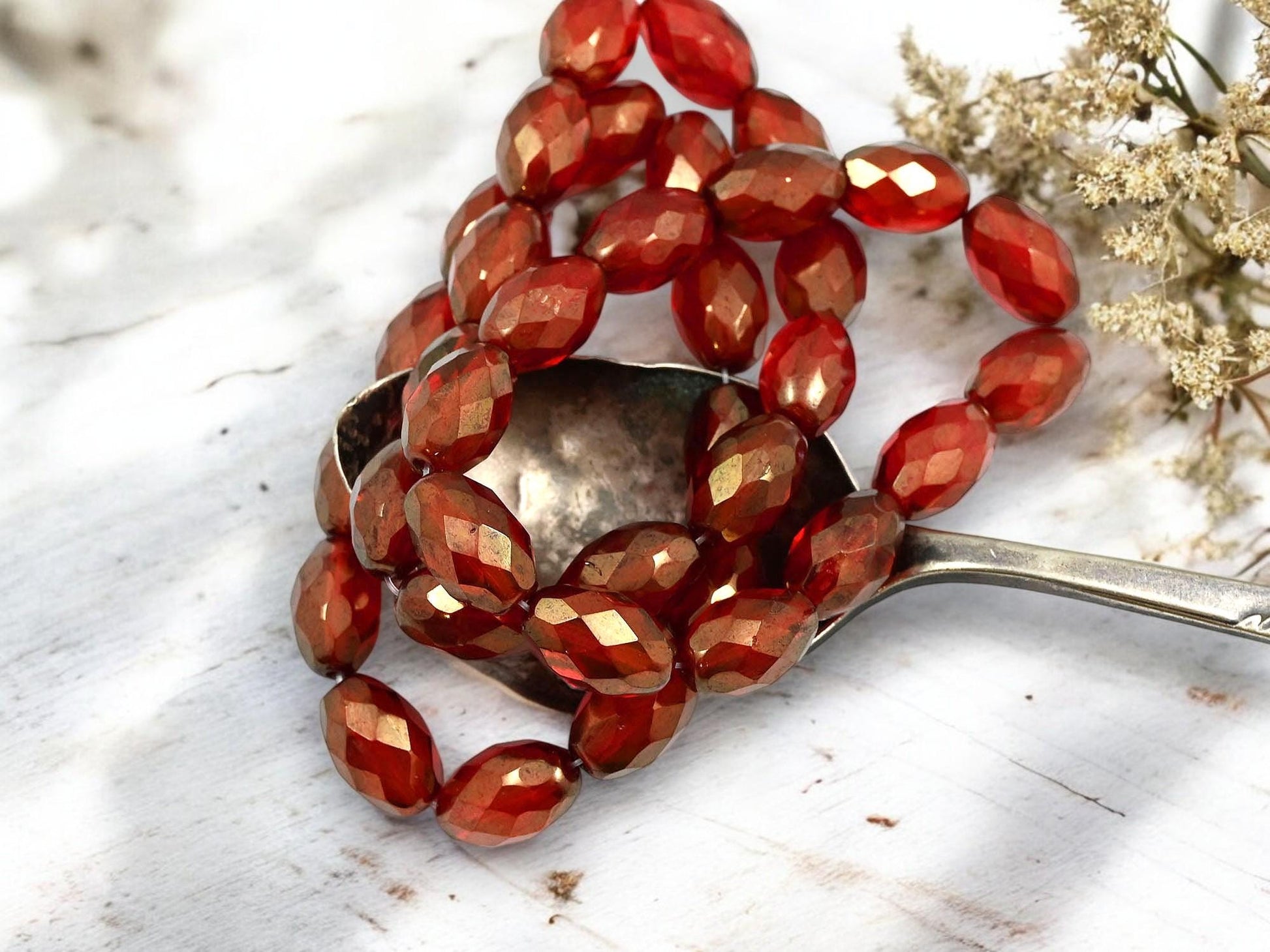 *12* 12x8mm Gold Lustered Ruby Red Fire Polished Faceted Oval Beads