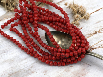 *50* 4mm Brown Washed Ladybug Red Round Melon Beads