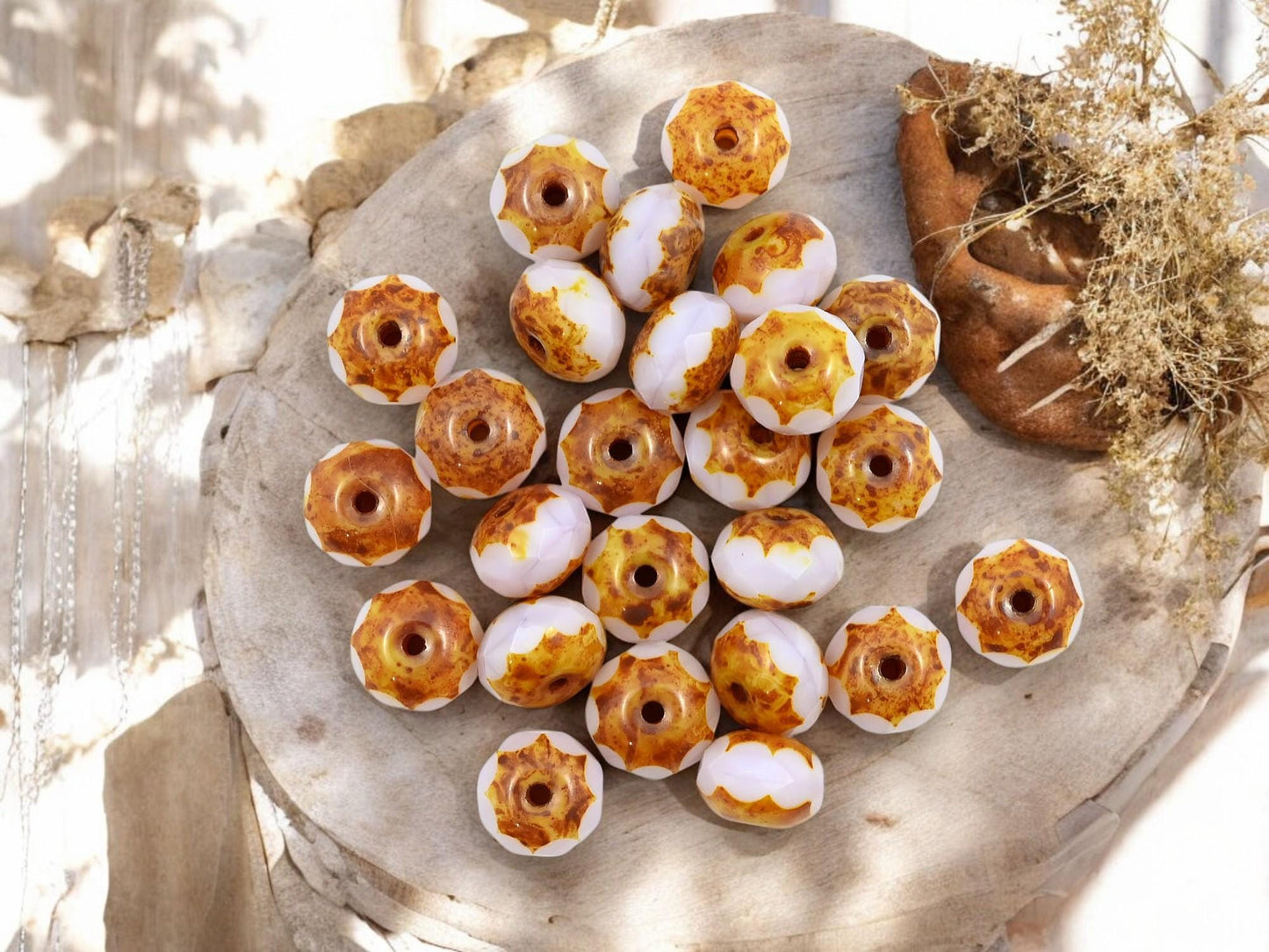 Picasso Beads - Czech Glass Beads - Rondelle Beads - Old Stock Beads - Fire Polished Beads - 6x9mm - 25pcs (3285)