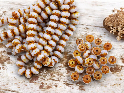 Picasso Beads - Czech Glass Beads - Rondelle Beads - Old Stock Beads - Fire Polished Beads - 6x9mm - 25pcs (3285)