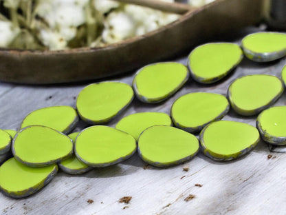 12x18mm Opaque Advacado Green Picasso Table Cut Flat Teardrop Beads