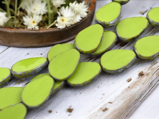 12x18mm Opaque Advacado Green Picasso Table Cut Flat Teardrop Beads