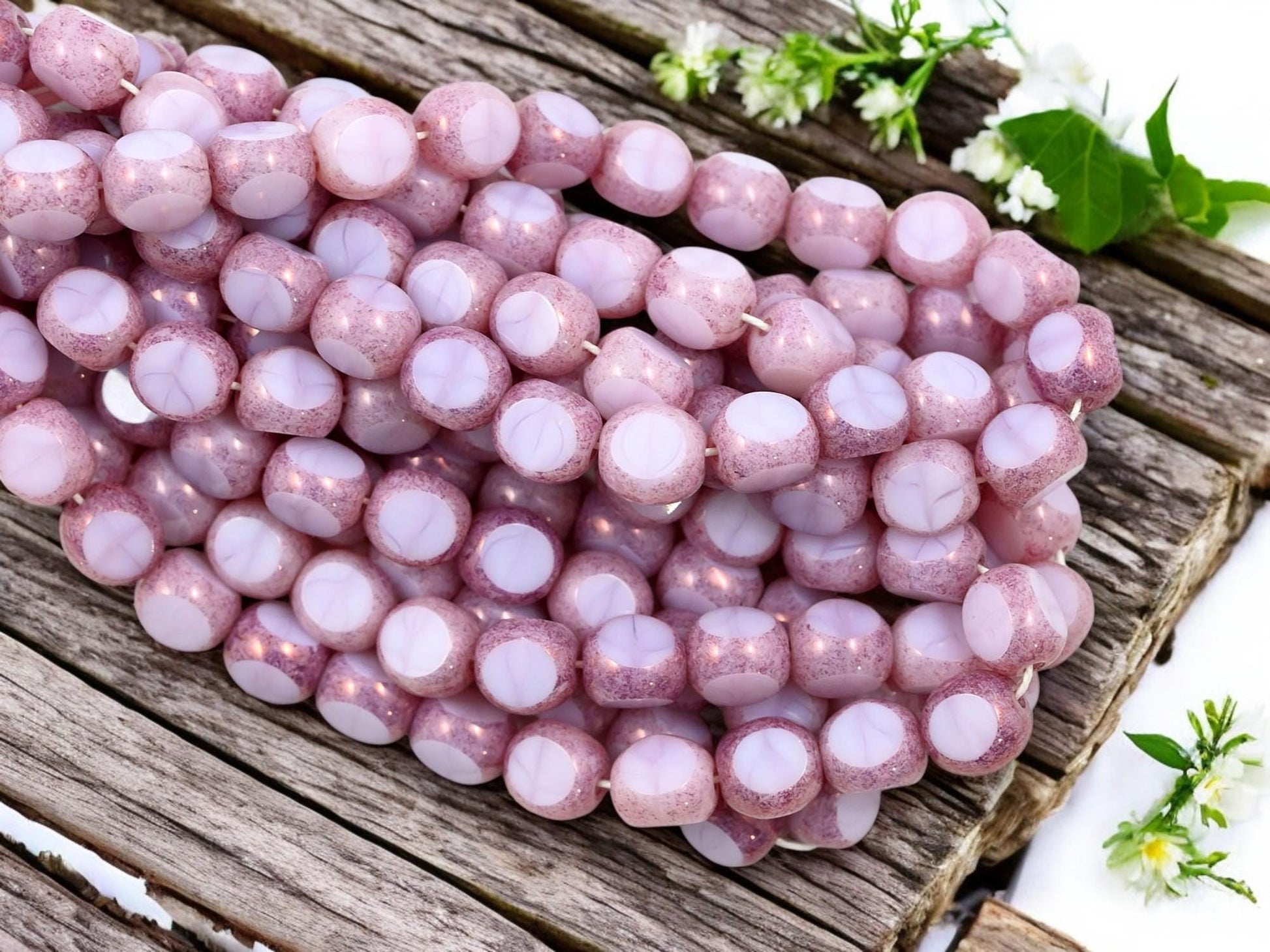 Czech Glass Beads - Picasso Beads - 3 Cut Round Beads - Old Stock Beads - 8mm - 25 Beads - (694)