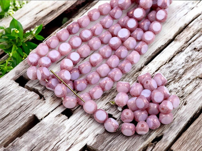 Czech Glass Beads - Picasso Beads - 3 Cut Round Beads - Old Stock Beads - 8mm - 25 Beads - (694)