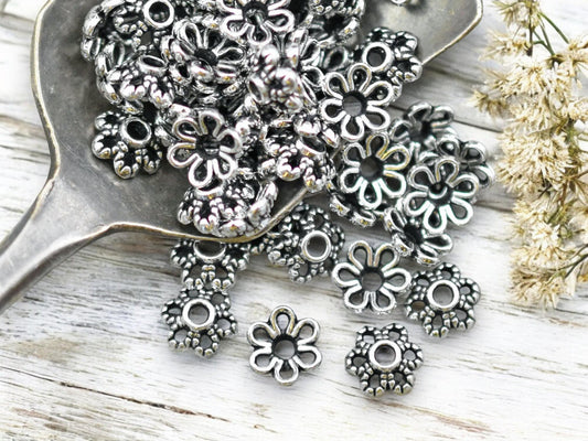 6mm Antique Silver Floral Bead Caps - 300pcs