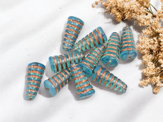 Czech Glass Beads - Old Stock Beads - Cone Beads - Honeycomb Beads - 19x9mm - 10pcs Full Strand - (317)