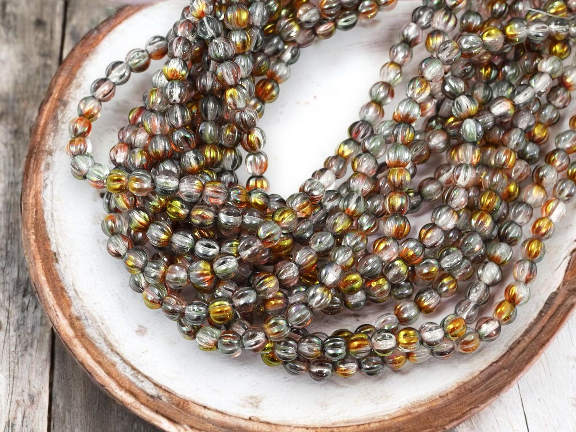 Czech Glass Beads - Melon Beads - Round Beads - 5mm - Picasso Beads - 50pcs - (2496)