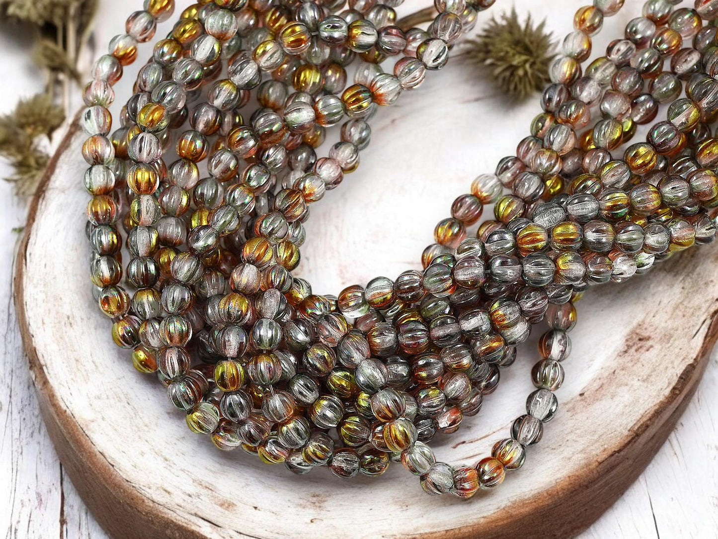 Czech Glass Beads - Melon Beads - Round Beads - 5mm - Picasso Beads - 50pcs - (2496)