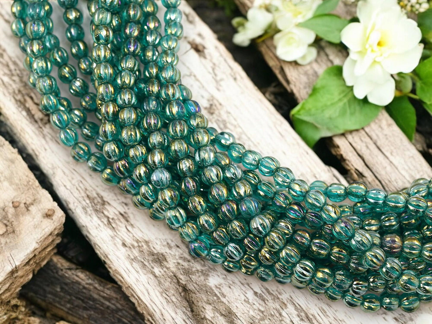 Czech Glass Beads - Melon Beads - Old Stock Beads - Round Beads - 5mm - Picasso Beads - 50pcs - (3642)