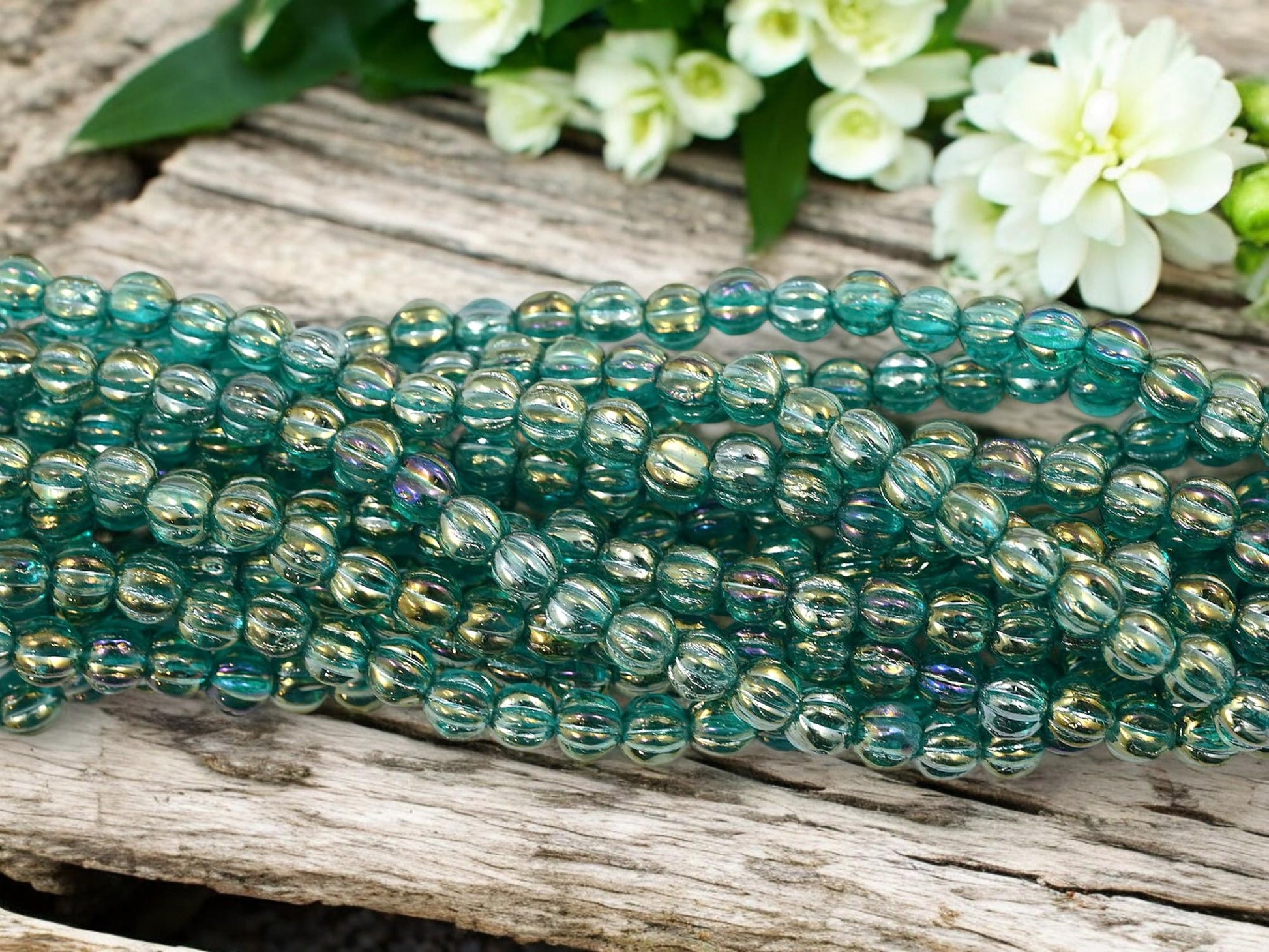 Czech Glass Beads - Melon Beads - Old Stock Beads - Round Beads - 5mm - Picasso Beads - 50pcs - (3642)