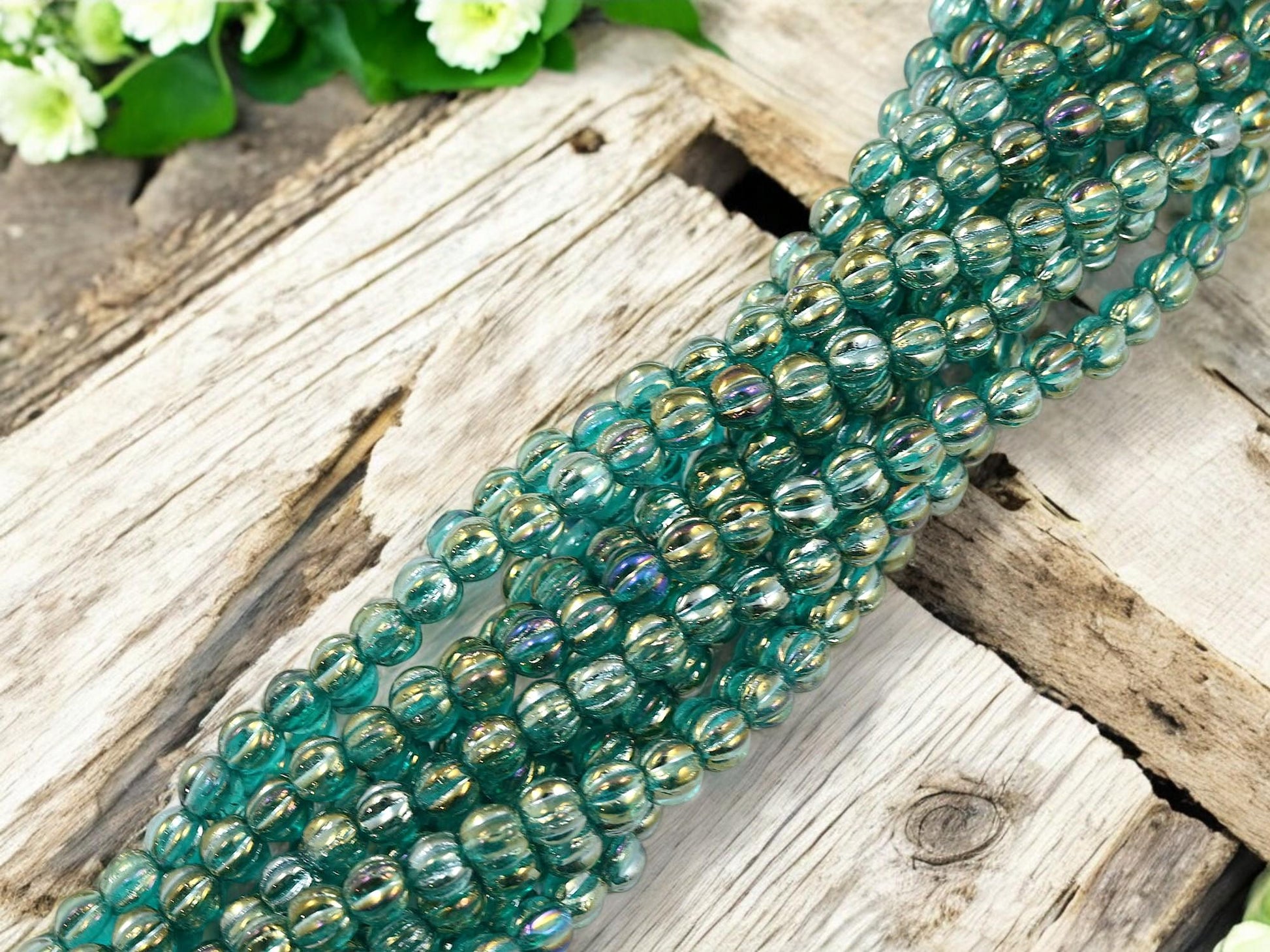 Czech Glass Beads - Melon Beads - Old Stock Beads - Round Beads - 5mm - Picasso Beads - 50pcs - (3642)