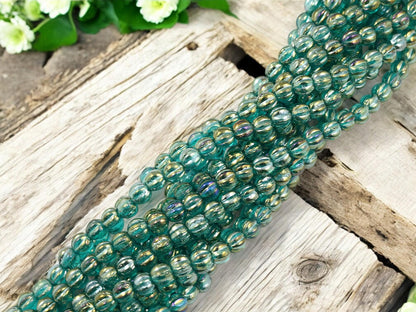 Czech Glass Beads - Melon Beads - Old Stock Beads - Round Beads - 5mm - Picasso Beads - 50pcs - (3642)