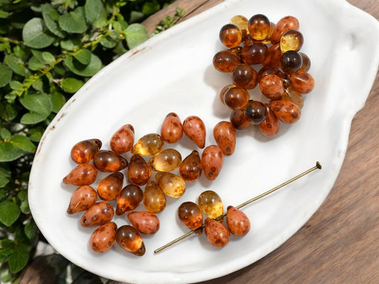 Picasso Beads - Czech Glass Beads - Teardrop Beads - Top Hole Tear Drop - 6x9mm - 25pcs - (5796)