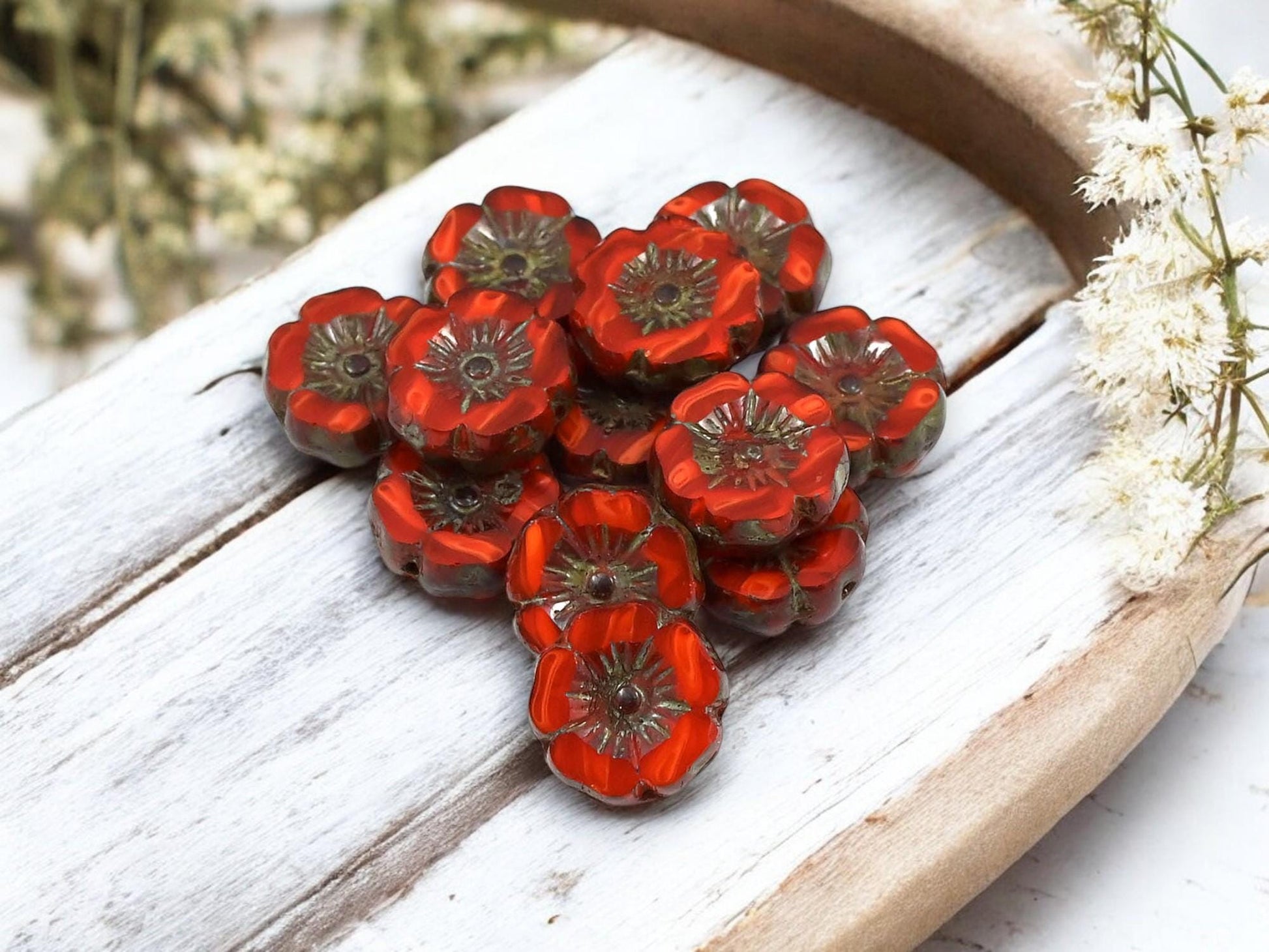 Picasso Beads - Czech Glass Beads - Hawaiian Flower Beads - Czech Glass Flowers - 12mm - 12pcs - (5566)