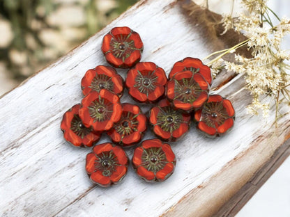 Picasso Beads - Czech Glass Beads - Hawaiian Flower Beads - Czech Glass Flowers - 12mm - 12pcs - (5566)