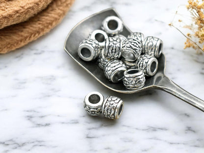 *50* 7x5mm Antique Silver Large Hole Drum Beads