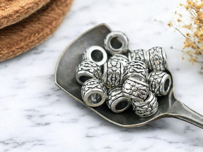 *50* 7x5mm Antique Silver Large Hole Drum Beads