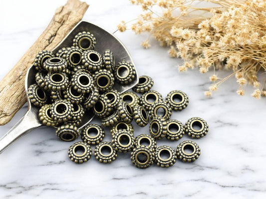 *100* 8x3mm Antique Bronze Large Hole Wheel Spacer Beads