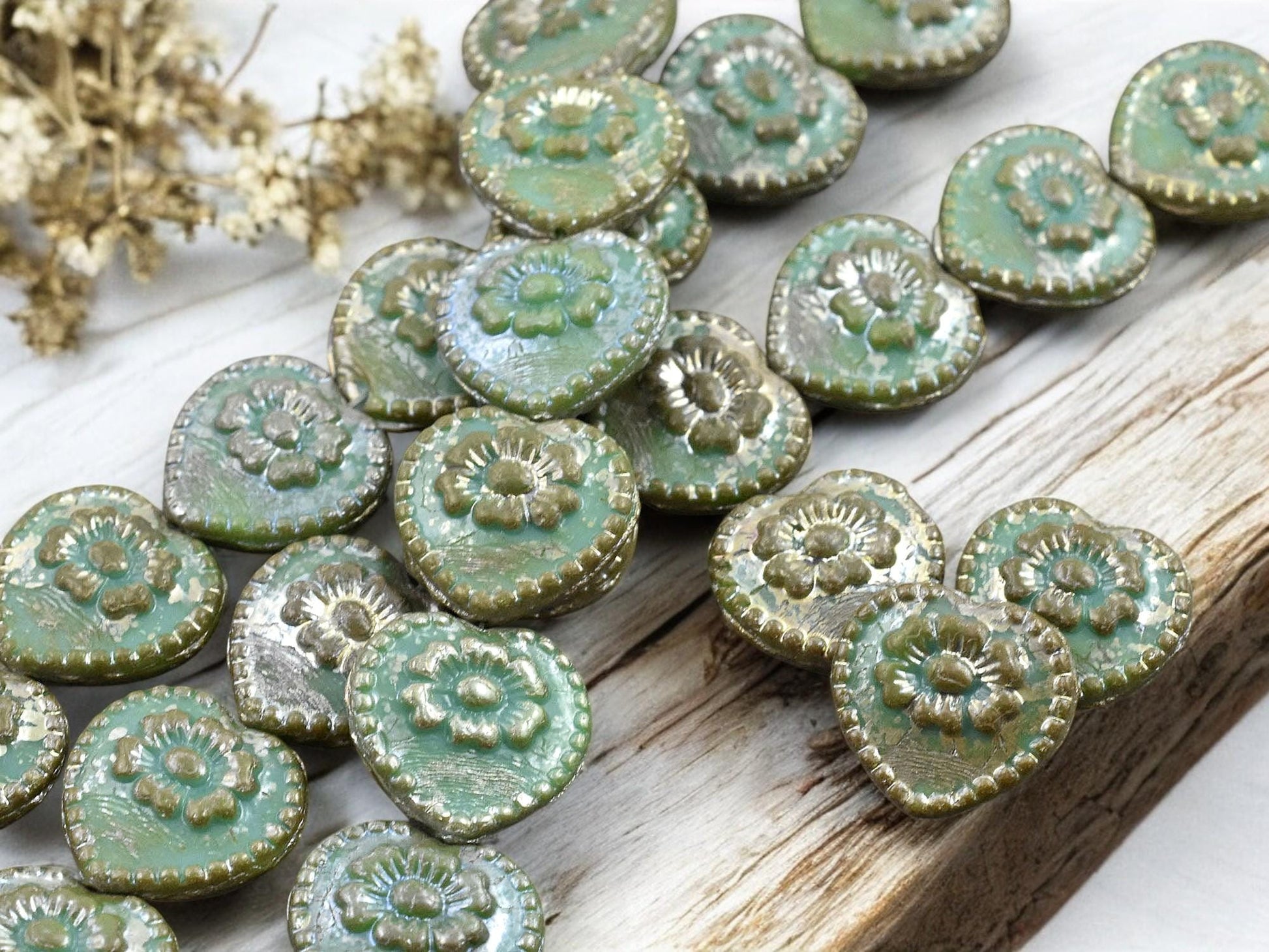 Picasso Beads - Heart Beads - Czech Glass Beads - Vintage Style - Shabby Chic - 17mm - 4pcs - (2511)