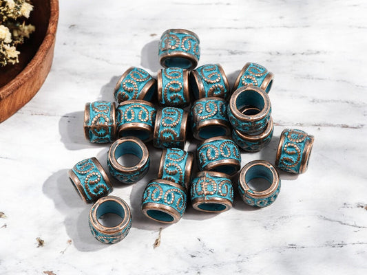 Metal Beads - Large Hole Beads - Patina Beads - Copper Beads - Spacer Beads - Metal Spacers - 9x7mm - 20pcs - (B385)