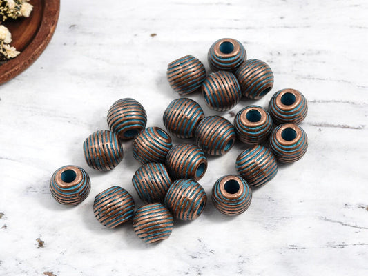 Metal Beads - Patina Beads - Copper Beads - Large Hole Spacer Beads - Metal Spacers - 10x9mm - 20pcs - (B859)