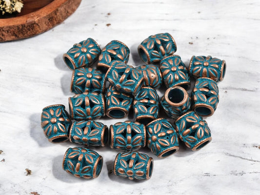 Metal Beads - Large Hole Beads - Patina Beads - Copper Beads - Spacer Beads - Metal Spacers - 11x10mm - 20pcs - (B434)