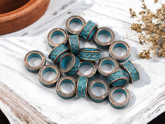 Metal Beads - Large Hole Beads - Patina Beads - Copper Beads - Spacer Beads - Metal Spacers - 9x4mm - 20pcs - (B180)