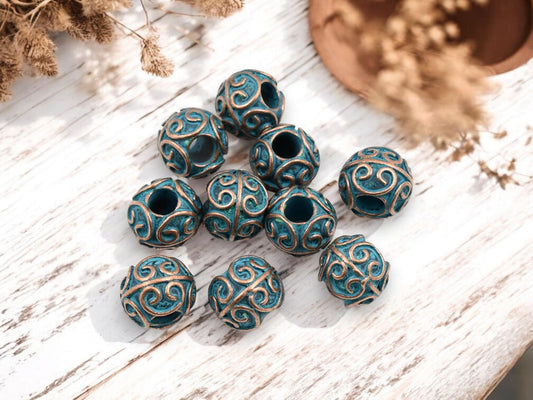 Metal Beads - Large Hole Beads - Patina Beads - Copper Beads - Spacer Beads - Metal Spacers - 11x10mm - 10pcs - (2563)