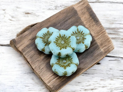 Czech Glass Beads - Hawaiian Flower Beads - Picasso Beads - Czech Glass Flowers - 12mm - 12pcs - (3460)