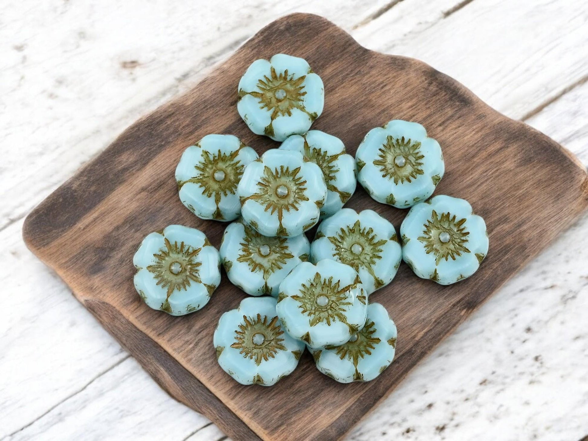 Czech Glass Beads - Hawaiian Flower Beads - Picasso Beads - Czech Glass Flowers - 12mm - 12pcs - (3460)