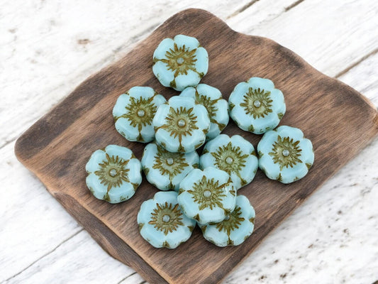 Czech Glass Beads - Hawaiian Flower Beads - Picasso Beads - Czech Glass Flowers - 12mm - 12pcs - (3460)