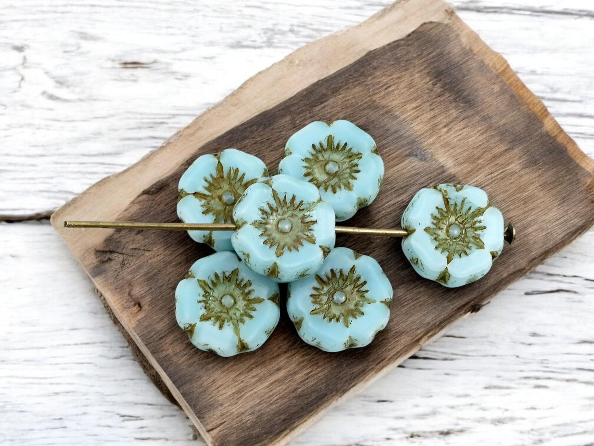 Czech Glass Beads - Hawaiian Flower Beads - Picasso Beads - Czech Glass Flowers - 12mm - 12pcs - (3460)