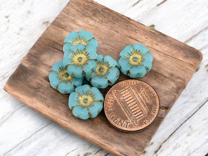 Czech Glass Beads - Hawaiian Flower Beads - Picasso Beads - Czech Glass Flowers - 12mm - 12pcs - (1107)